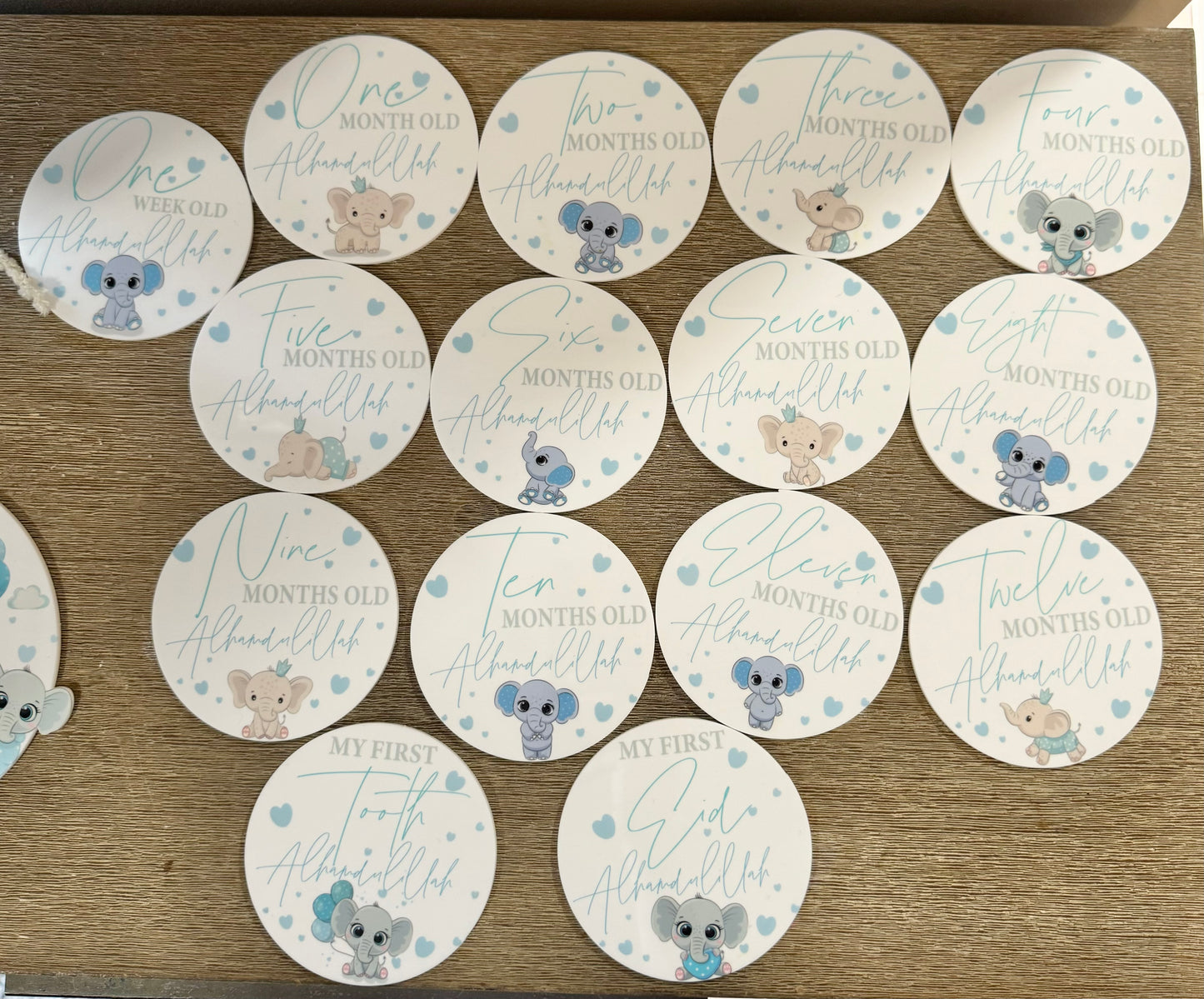 Printed Baby Elephant Baby month Milestone Plaques set