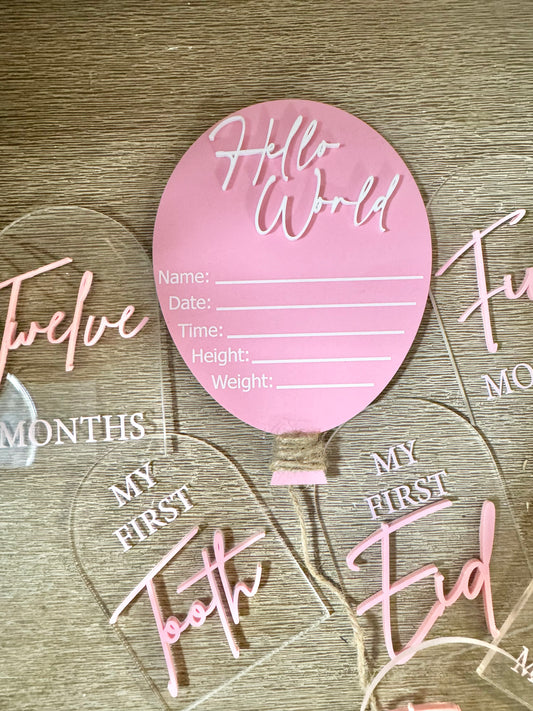 Layered & Printed Balloon Baby Birth announcement plaques