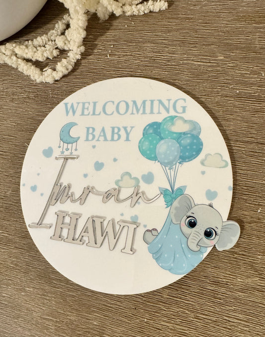 Layered & Printed Baby Elephant Birth announcement plaques