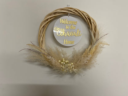 Personalised welcome door Rattan wreath