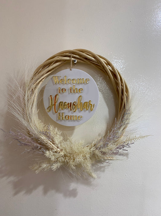 Personalised welcome door Rattan wreath